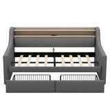 Twin Linen Upholstered Daybed With Storage Drawers Charging Station - Omega Lifestyles