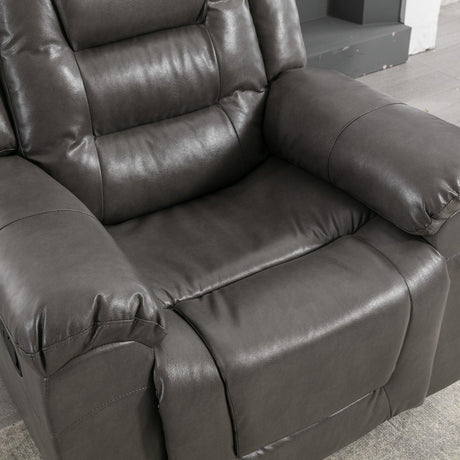 Grey Manual Recliner Chair With Storage Box And Cup Holders - Omega Lifestyles