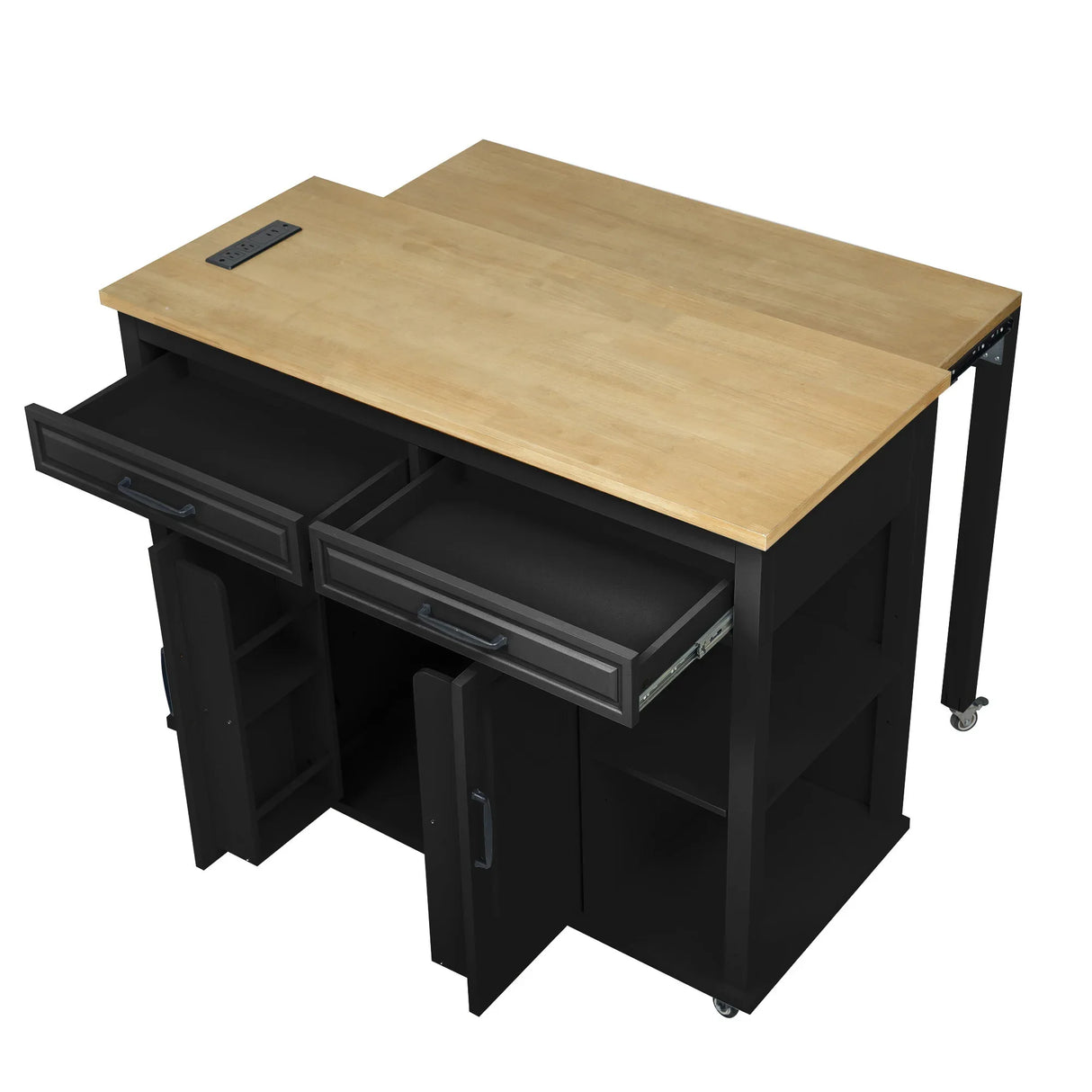 Extendable Rubber Wood Veneer Kitchen Island Cart - Omega Lifestyles