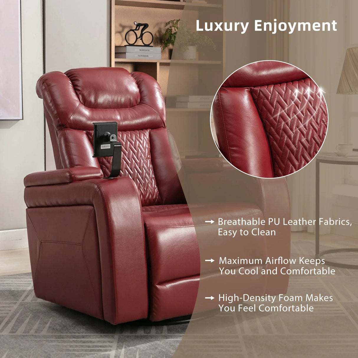 Power Recliner Chair PU Leather With USB Tray Table - Omega Lifestyles
