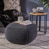 Cotton Knitted Square Dark Grey Pouf Cube - Omega Lifestyles