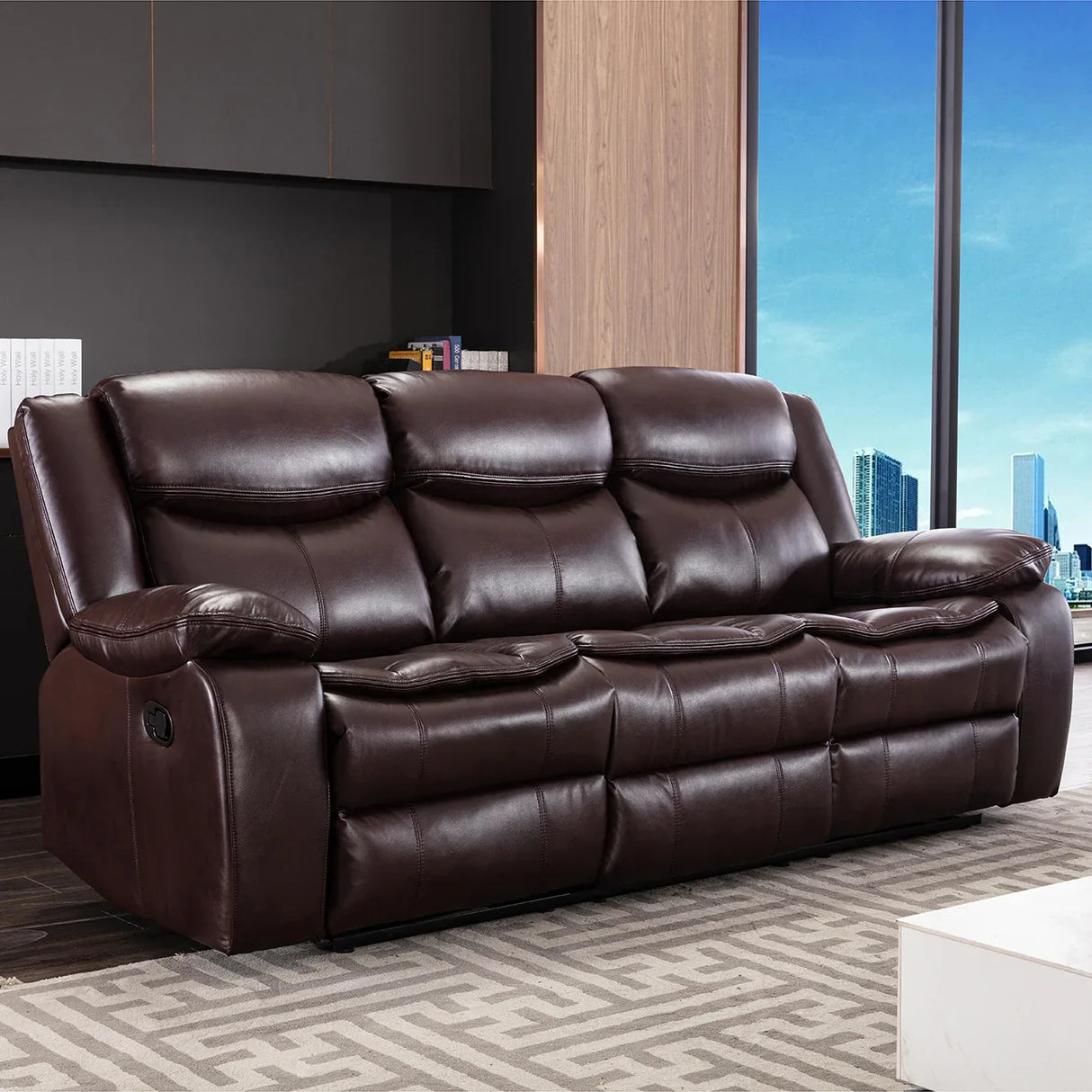 Leather Manual Reclining Sectional Sofa With Pillow Top Arms - Omega Lifestyles