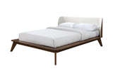 Queen Mid-Century Modern Walnut Fabric Winged Edge Bed Frame - Omega Lifestyles