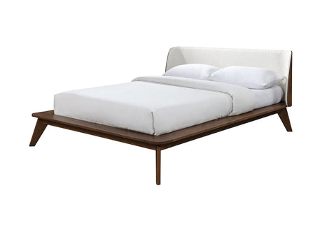 Queen Mid-Century Modern Walnut Fabric Winged Edge Bed Frame - Omega Lifestyles