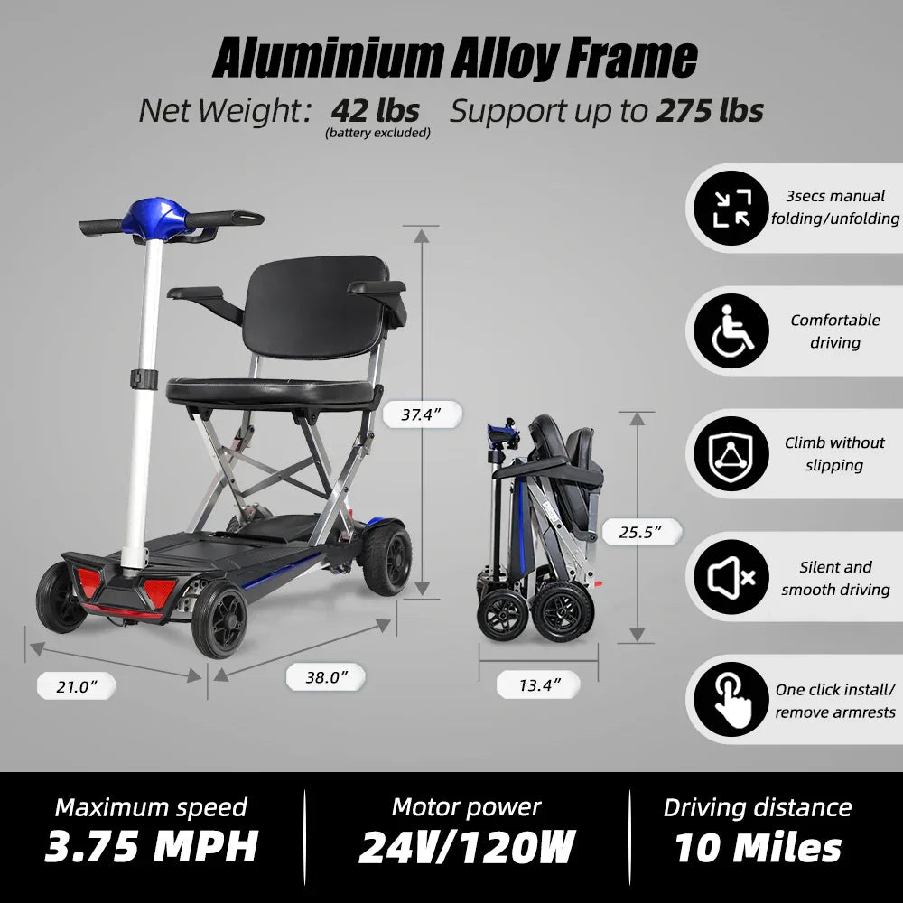 Portable Foldable Lightweight 4-Wheel Mobility Scooter M2020 - Omega Lifestyles