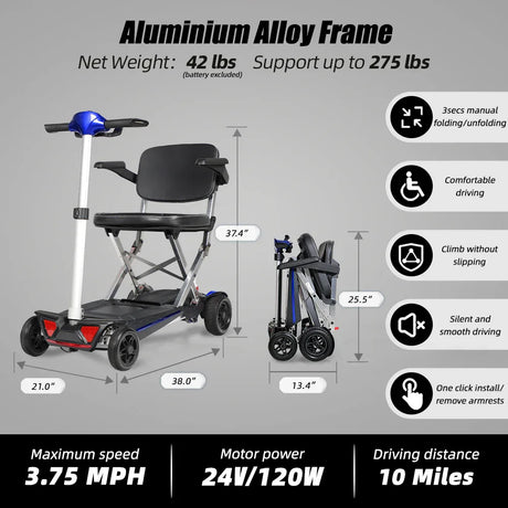 Portable Foldable Lightweight 4-Wheel Mobility Scooter M2020 - Omega Lifestyles