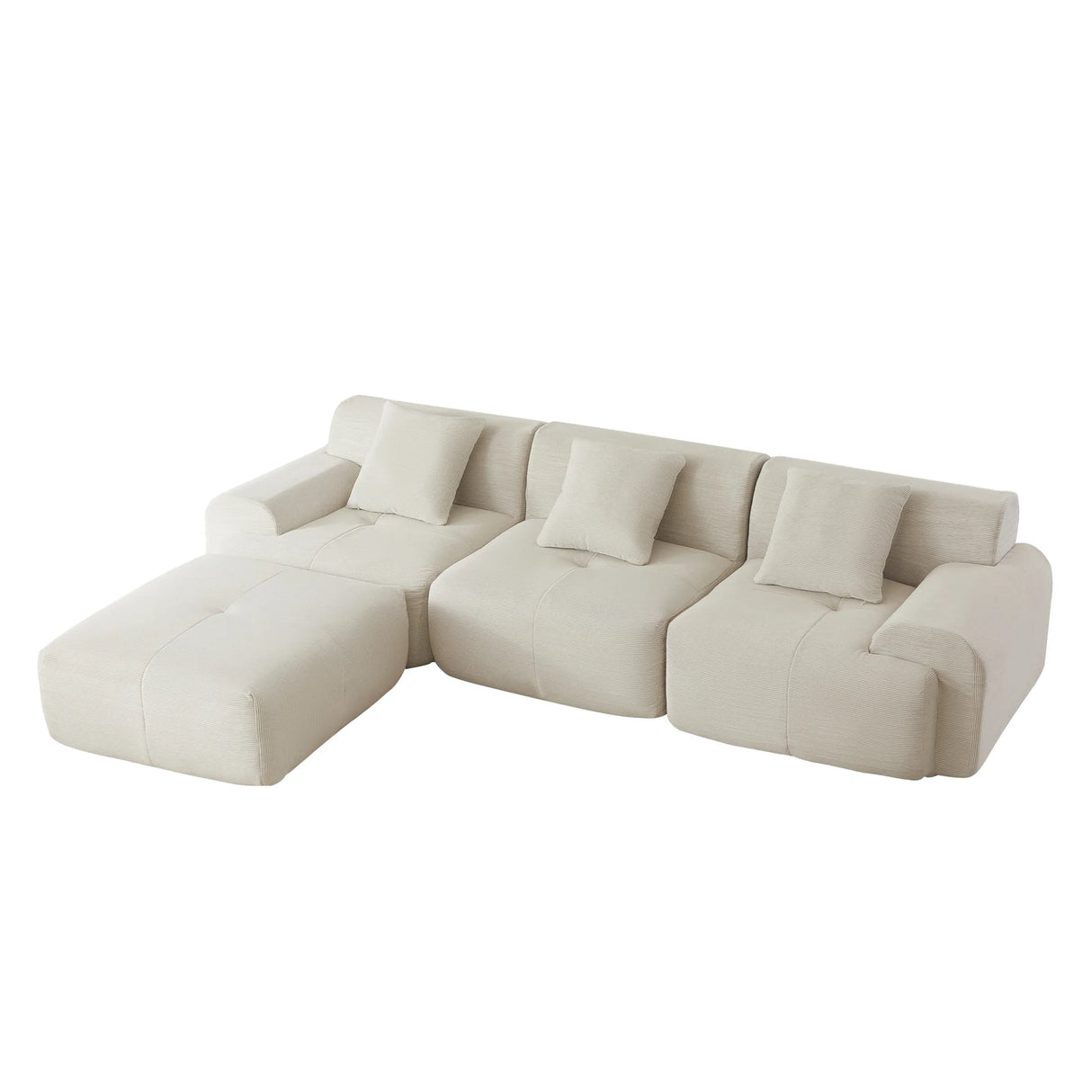 Modern L-Shaped Modular Corduroy 3-Seater Sectional Sofa - Omega Lifestyles