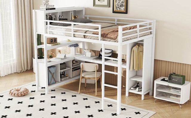 Full Metal Loft Bed With Wardrobe And L-Shaped Desk - Omega Lifestyles
