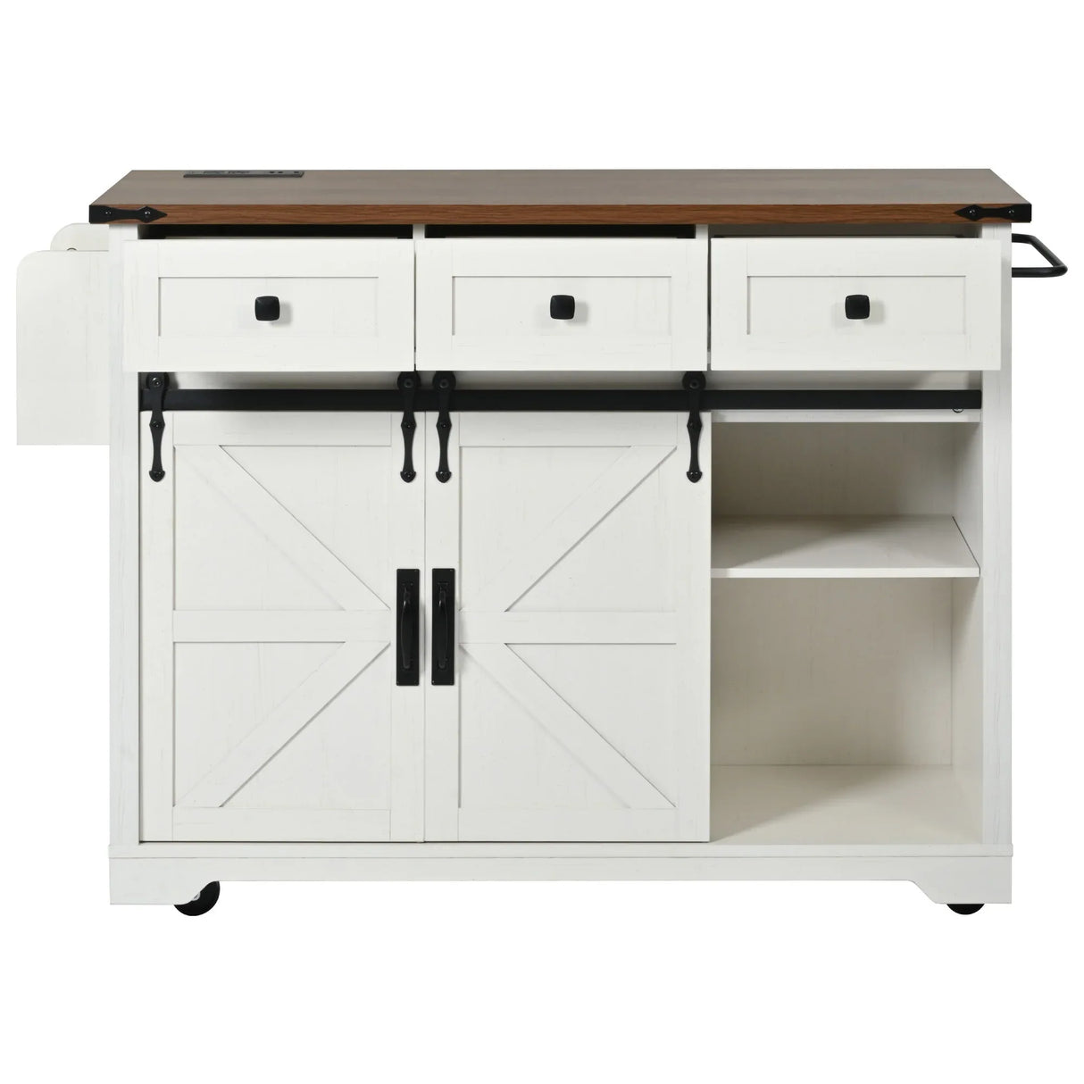 Farmhouse Kitchen Island Rolling Cart With Power Outlet - Omega Lifestyles