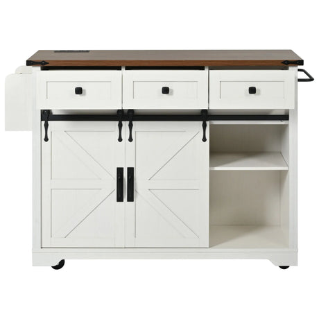 Farmhouse Kitchen Island Rolling Cart With Power Outlet - Omega Lifestyles