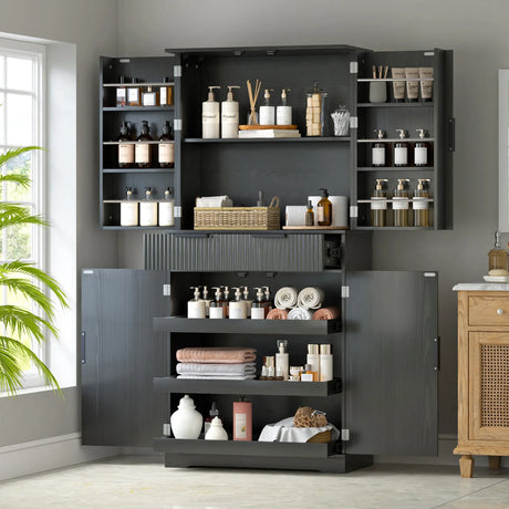 Fluted Freestanding Kitchen Pantry Cabinet With Drawers - Omega Lifestyles