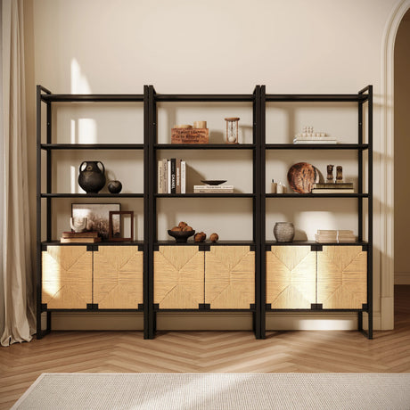 Natural Rattan Storage Cabinet Bookshelf With Doors - Omega Lifestyles