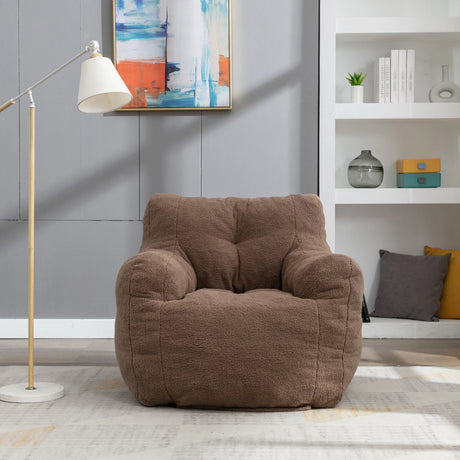 Soft Teddy Fabric Tufted Foam Bean Bag Chair Coffee - Omega Lifestyles