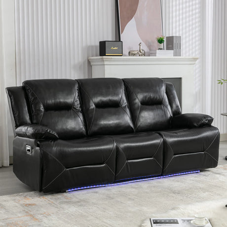 Manual Black Leather Gel Recliner Chair With LED Light Strip - Omega Lifestyles