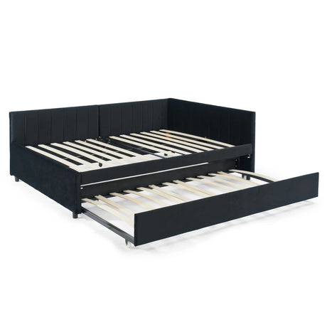 Full Size Velvet Upholstered Daybed With Trundle - Omega Lifestyles