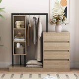 Natural MDF Metal Wardrobe With Drawers And Shelves