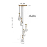 5-Light Brass Raindrop Glass Adjustable Pendant Chandelier - Omega Lifestyles