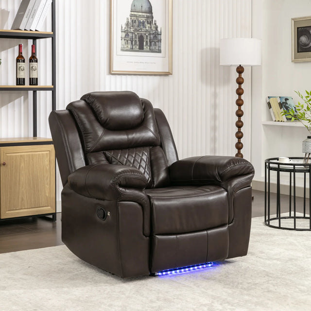 Brown Faux Leather Manual Recliner Chair With LED Light - Omega Lifestyles