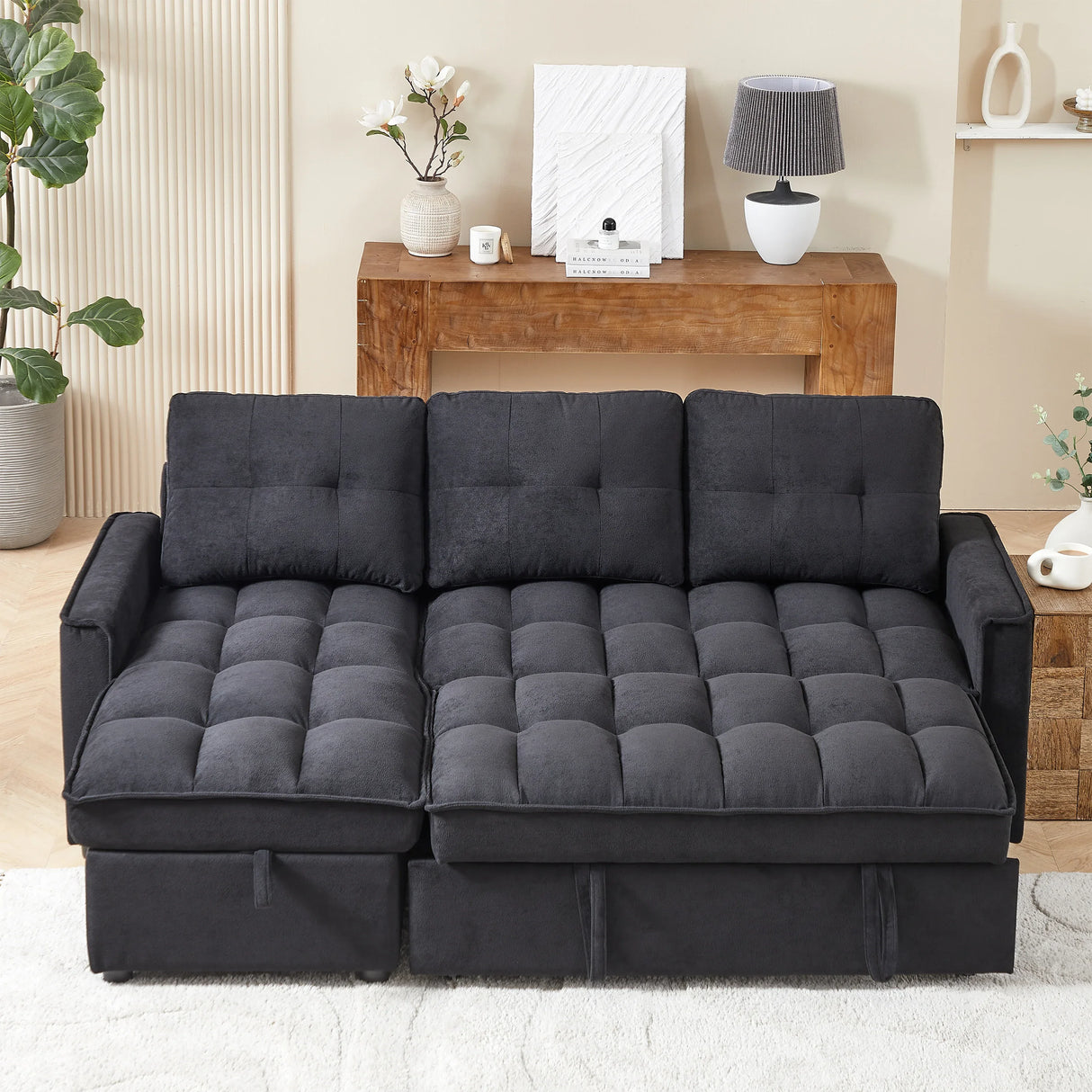 Chenille Reclining Sleeper Sofa Bed With Storage - Omega Lifestyles
