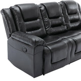 3 Seater Manual Recliner Chair With Cup Holders Black PU - Omega Lifestyles