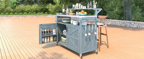 Outdoor Rolling Grill Cart With Raised Shelf Storage - Omega Lifestyles