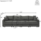 Modern U-Shaped Corduroy 6-Seat Sofa With Ottomans - Omega Lifestyles