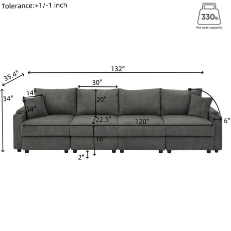 Modern U-Shaped Corduroy 6-Seat Sofa With Ottomans - Omega Lifestyles