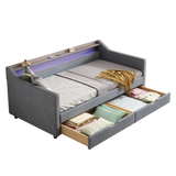 Twin Linen Upholstered Daybed Frame With Storage Drawers - Omega Lifestyles