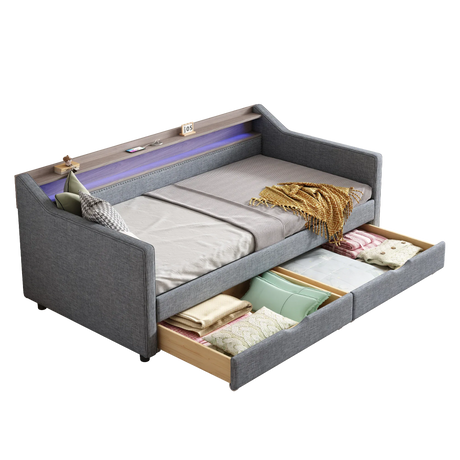 Twin Linen Upholstered Daybed Frame With Storage Drawers - Omega Lifestyles