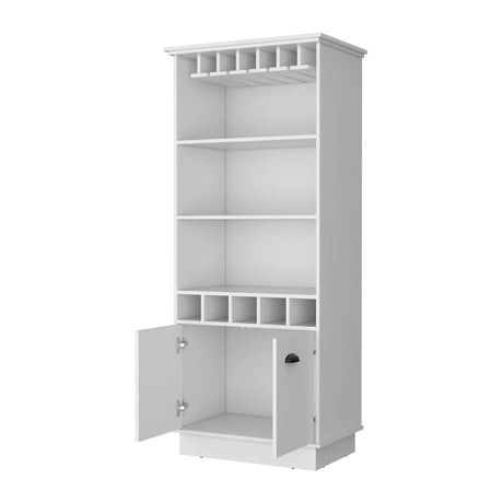 Modern White Bar Cabinet With Glassware And Bottle Racks - Omega Lifestyles