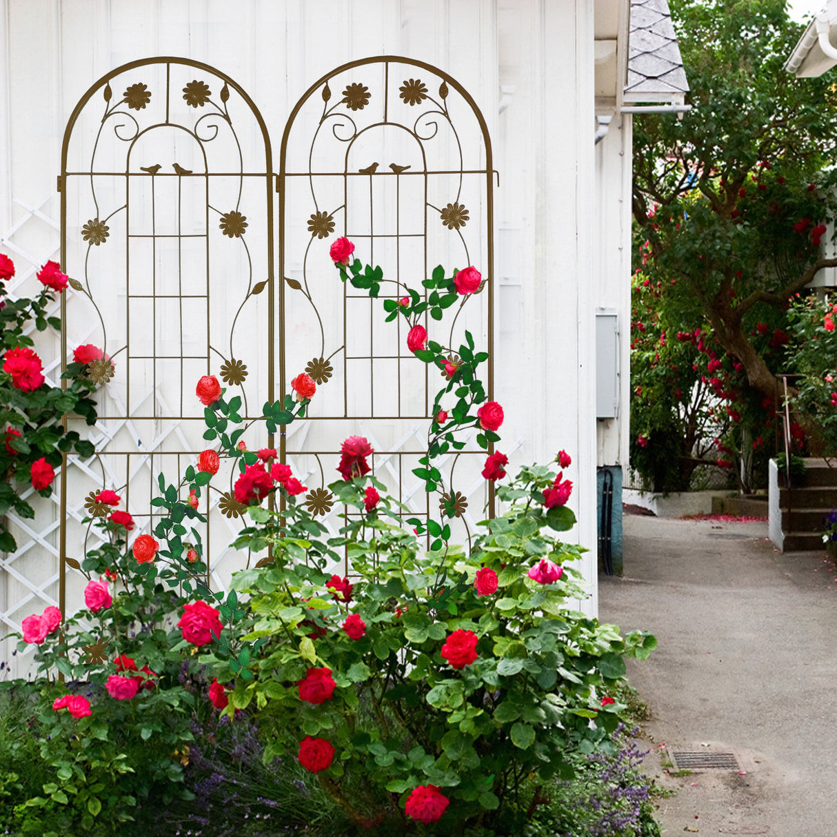 Pair Of Rustproof Metal Garden Trellises 71-Inch French Country