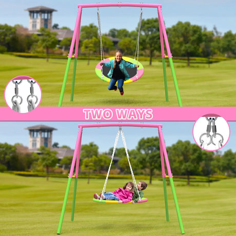 Flying Saucer Steel A-Frame Outdoor Swing Set - Omega Lifestyles