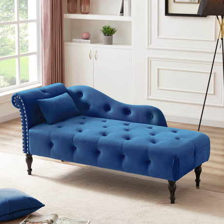 Velvet Tufted Chaise Lounge With Pillow - Omega Lifestyles