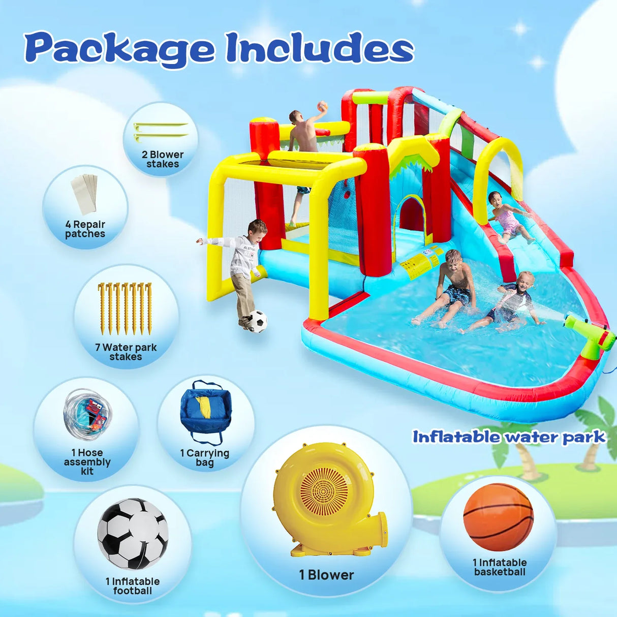 7-in-1 Inflatable Outdoor Water Park Bounce House - Omega Lifestyles