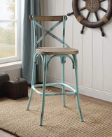 Vintage Industrial Armless Bar Chair With Oak And Turquoise - Omega Lifestyles
