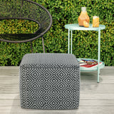 Square Woven Outdoor Indoor Gray Fabric Pouf Seat - Omega Lifestyles