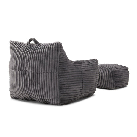 Giant Medium-Soft Corduroy Bean Bag Chair With Footstool - Omega Lifestyles