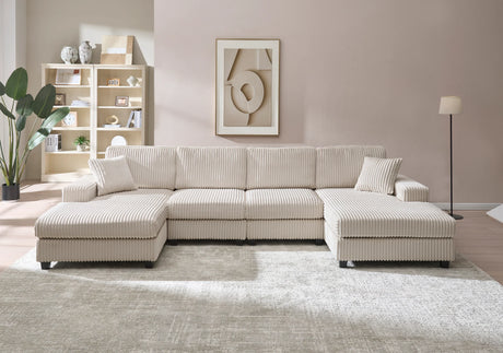 Modern Convertible U-Shaped Corduroy Fabric Sofa - Omega Lifestyles