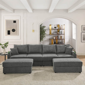 Modern U-Shaped Corduroy 6-Seat Sofa With Ottomans - Omega Lifestyles