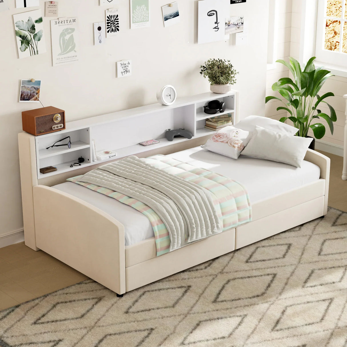 Twin Velvet Upholstered Platform Bed With Storage Drawers - Omega Lifestyles