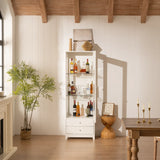 Modern Upholstered Glass Display Cabinet With Adjustable LED Light - Omega Lifestyles