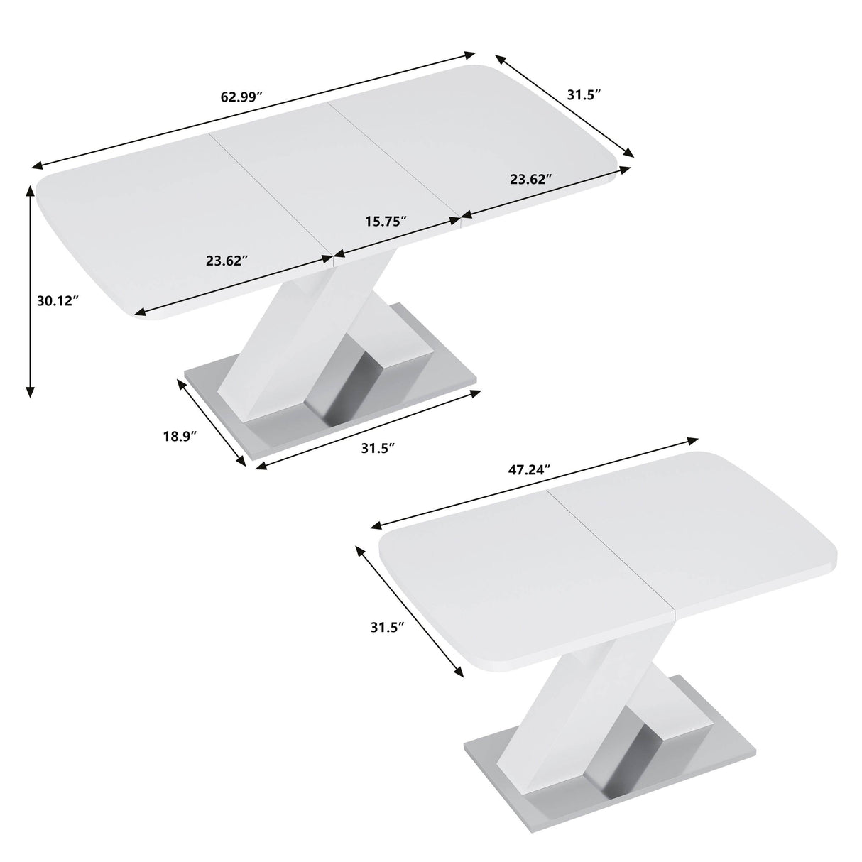 Modern Square Stretchable White MDF Steel Dining Table - Sleep Galleria
