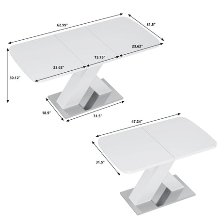 Modern Square Stretchable White MDF Steel Dining Table - Sleep Galleria