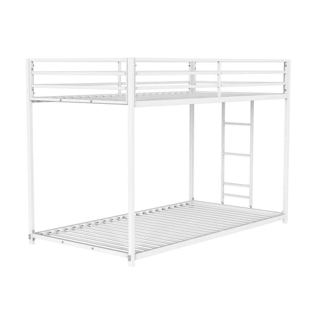 Contemporary Matte White Metal Twin Over Twin Low Bunk Bed - Omega Lifestyles