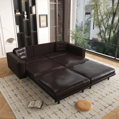 3-In-1 Faux Leather Convertible Sleeper Sofa Bed With Pillows