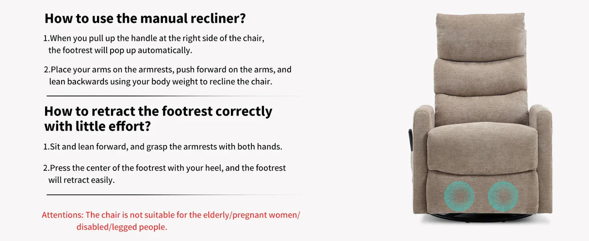 Heat Massage Swivel Rocking Recliner Chair With Lumbar Heat - Omega Lifestyles