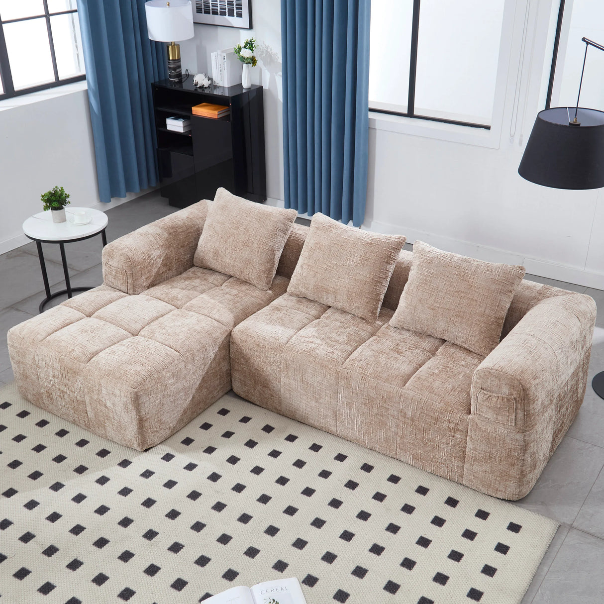 Chenille Modular 3-Seat Sectional Sofa With Side Pockets - Omega Lifestyles