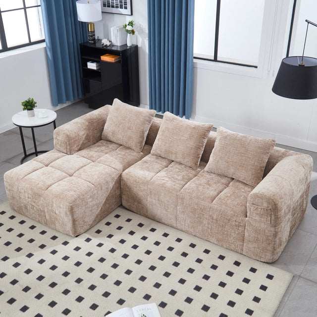 Chenille Modular 3-Seat Sectional Sofa With Side Pockets - Omega Lifestyles