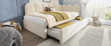Beige Velvet L-Shaped Twin Daybed With Pull-Out Trundle - Omega Lifestyles