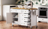 Classic Vintage Embossed White Kitchen Island On Wheels - Omega Lifestyles
